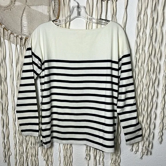 Sezane Navy and Cream Striped Long-Sleeve Button-Side Top - Picture 6 of 16